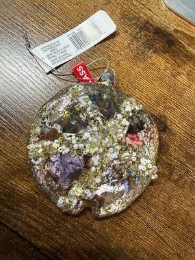 NWT Blown Glass Beaded Sand Dollar Christmas Ornament with Embellishments